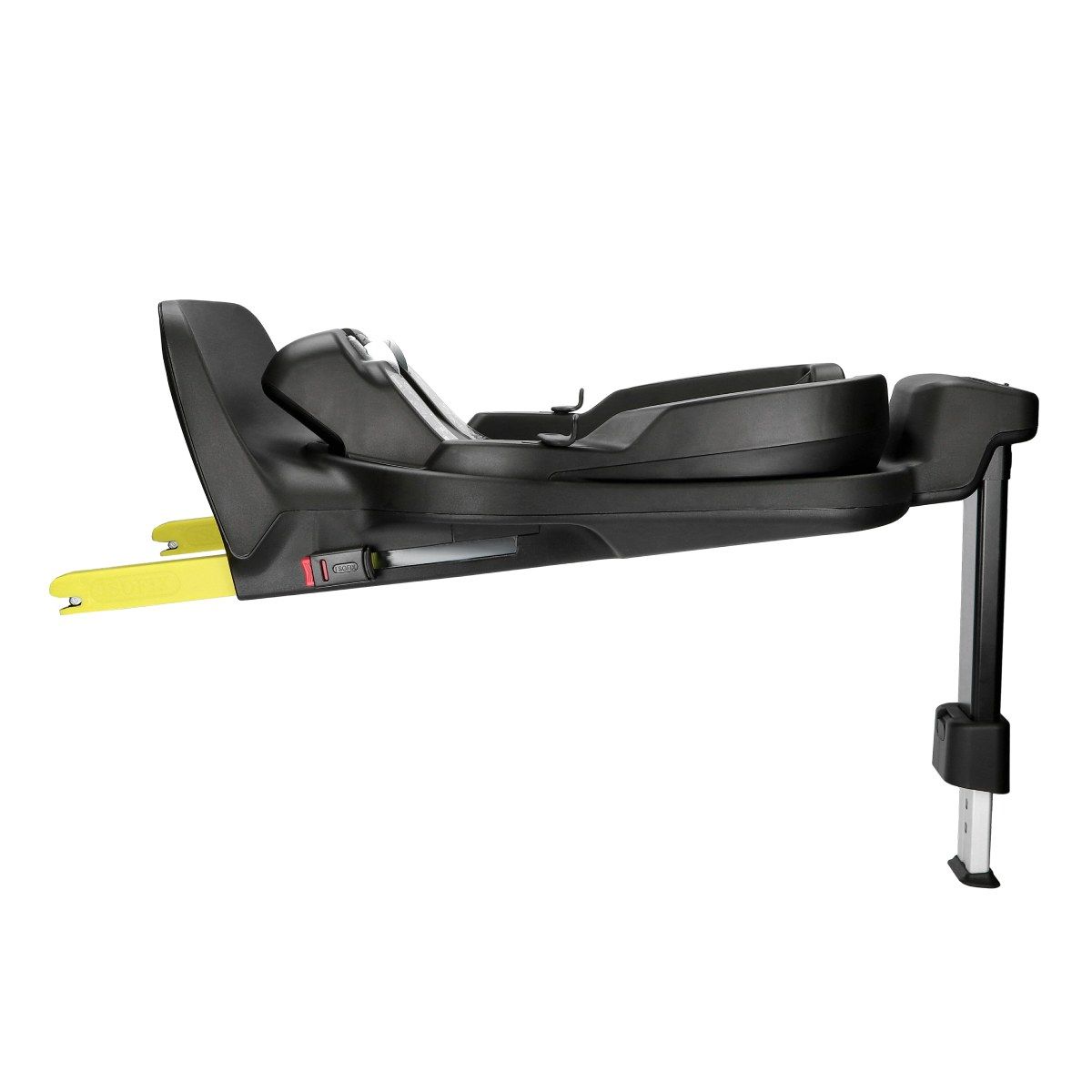 Base Avionaut IQ Orbit vue de profil, connecteurs ISOFIX jaunes à gauche