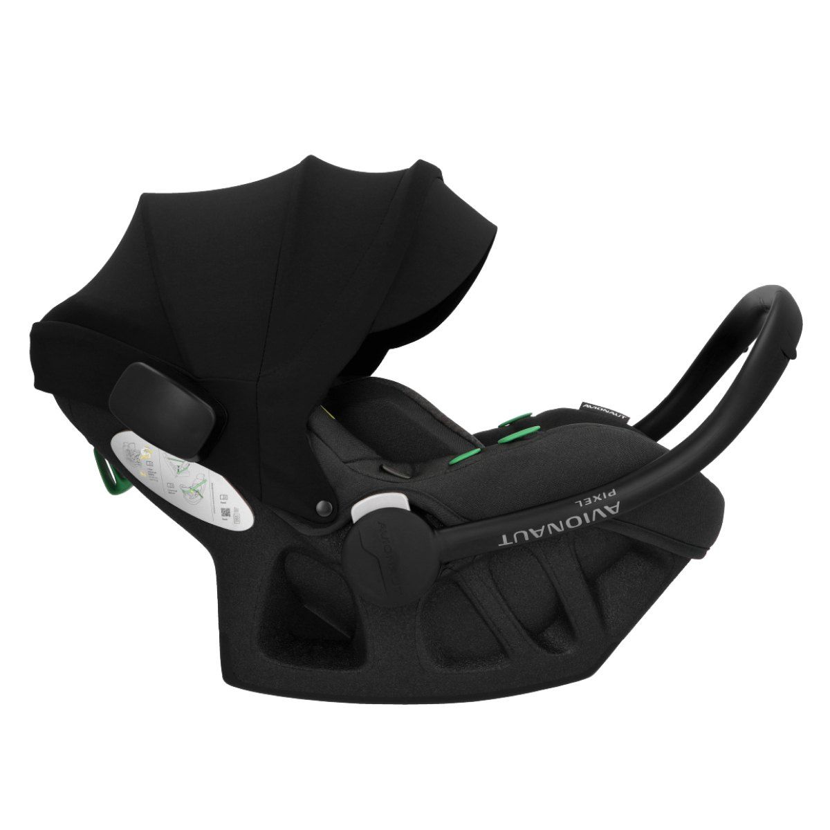 Coque bébé Avionaut Pixel Pro 2.0 C noire vue de profil, capote dépliée et poignée couchée.
