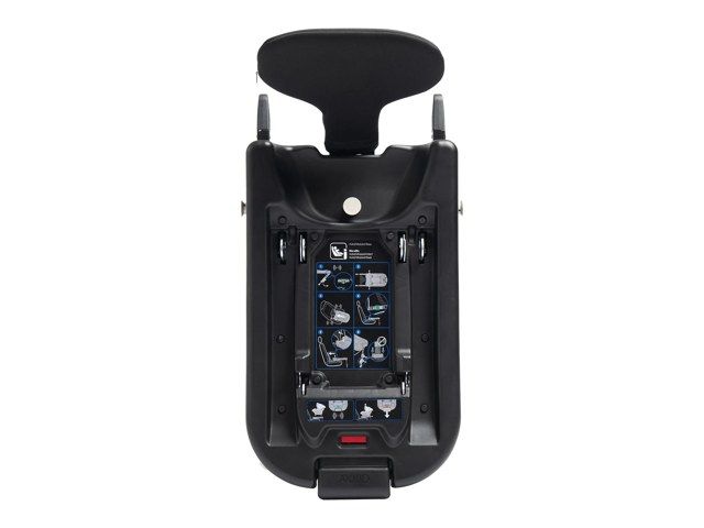Base ISOFIX Axkid Modukid Base vue de dessus, avec son étiquette d'instructions