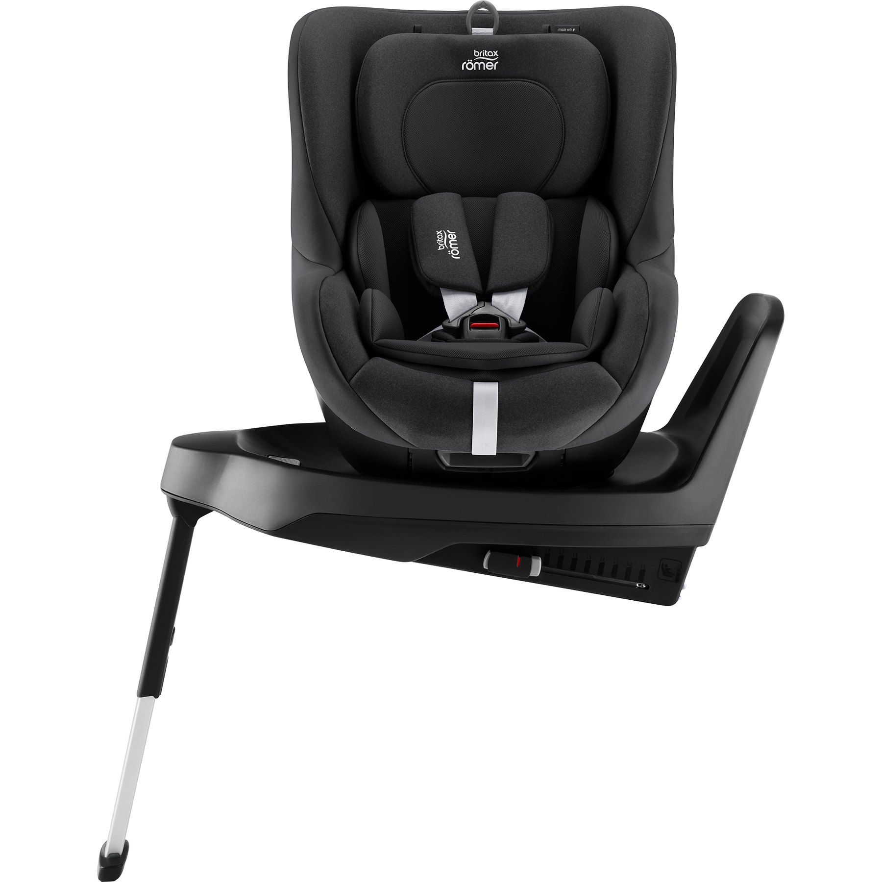 Le Dualfix M Plus tourné à 90 degrés sur sa base, avec la jambe de force visible