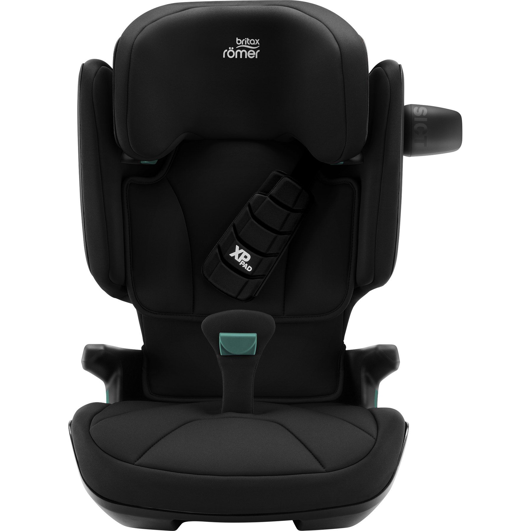 Le Kidfix i-Size vu de face, avec l'élément de protection latérale déployé sur un côté