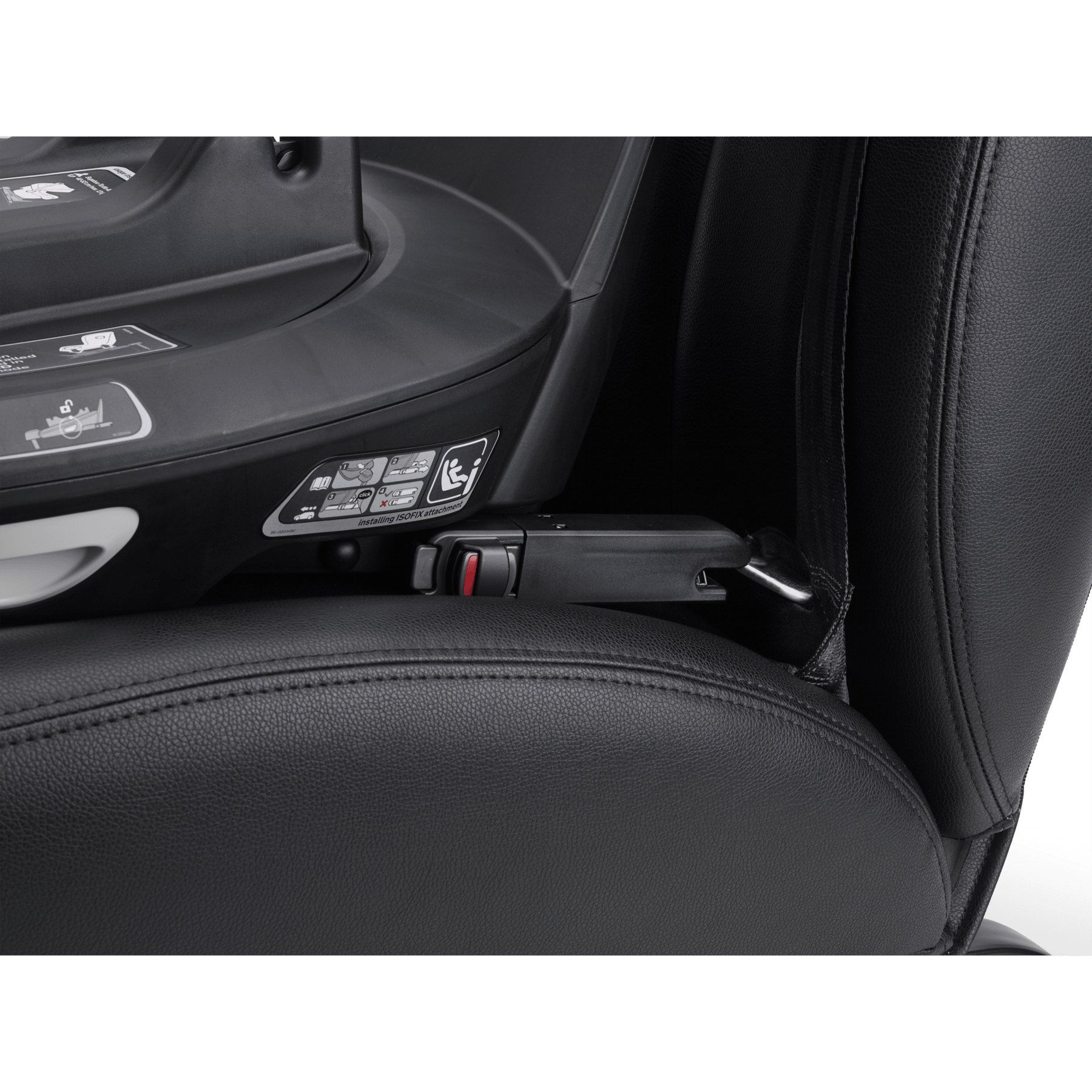 Connecteur ISOFIX du Bugaboo Owl by Nuna sur une banquette en cuir