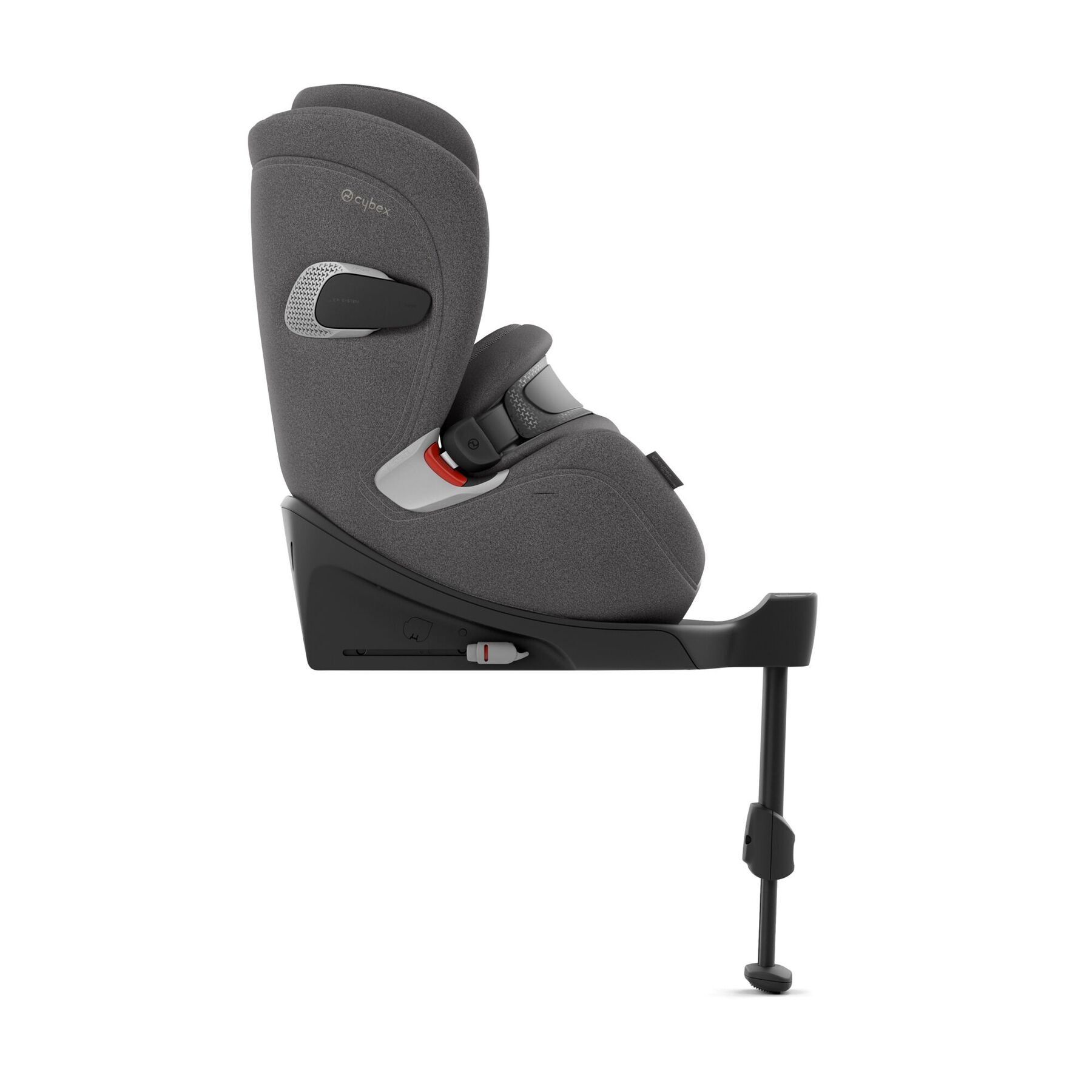 Siège Cybex Anoris T2 i-Size vu de profil, avec son bouclier d'impact et sa base à jambe de force.