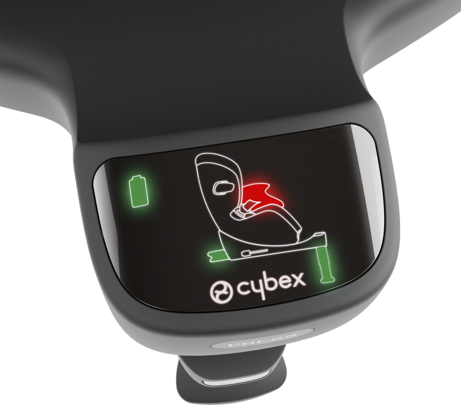 Gros plan sur l'indicateur de la jambe de force du siège Cybex Anoris T2 i-Size, avec ses voyants vert et rouge.
