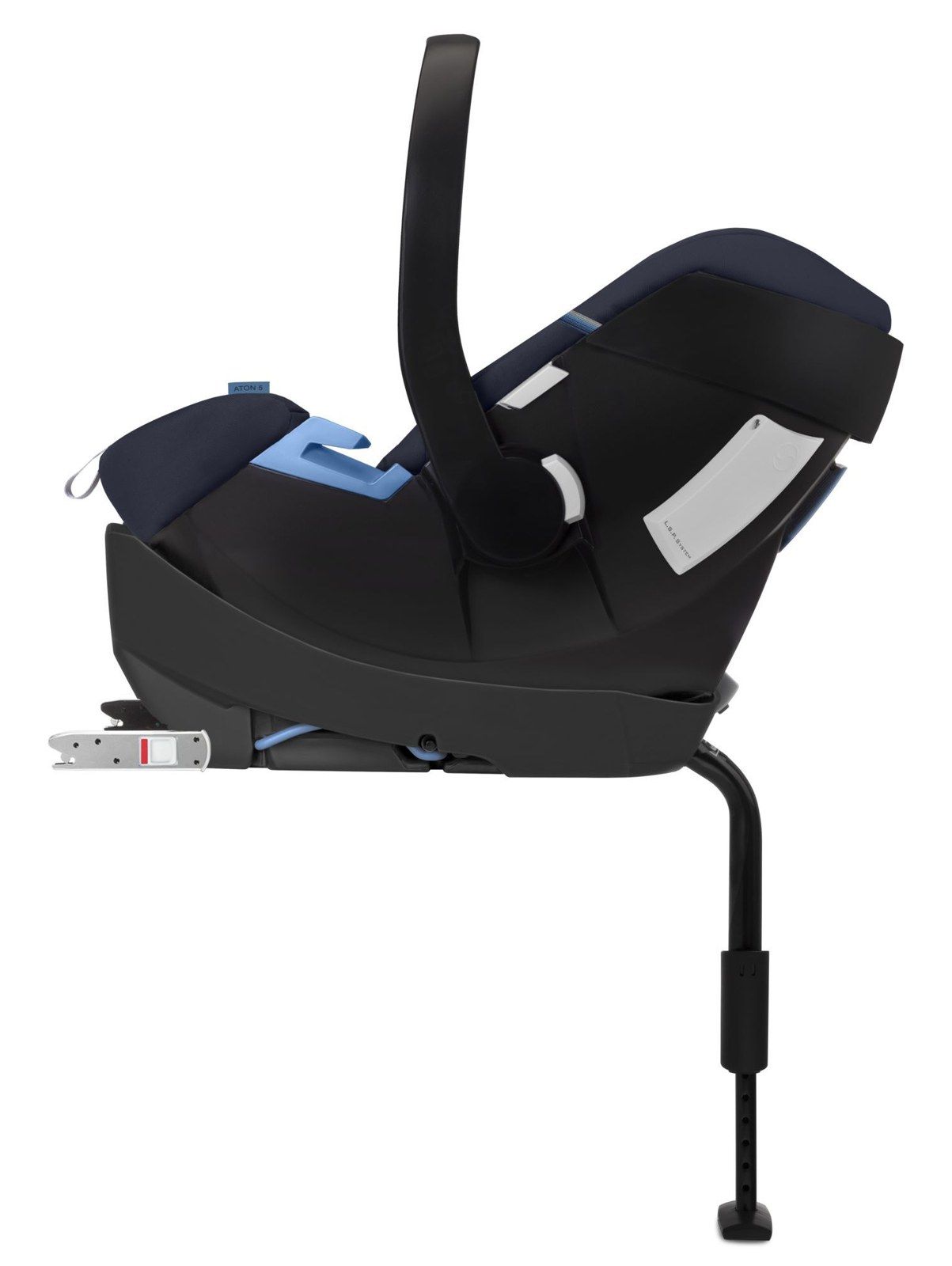 Coque Cybex Aton 5 installée sur la base 2-Fix, vue de profil