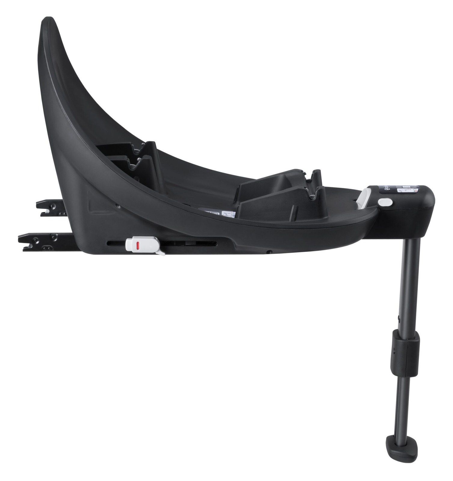 Base M vue de profil, avec sa jambe de force et ses connecteurs ISOFIX