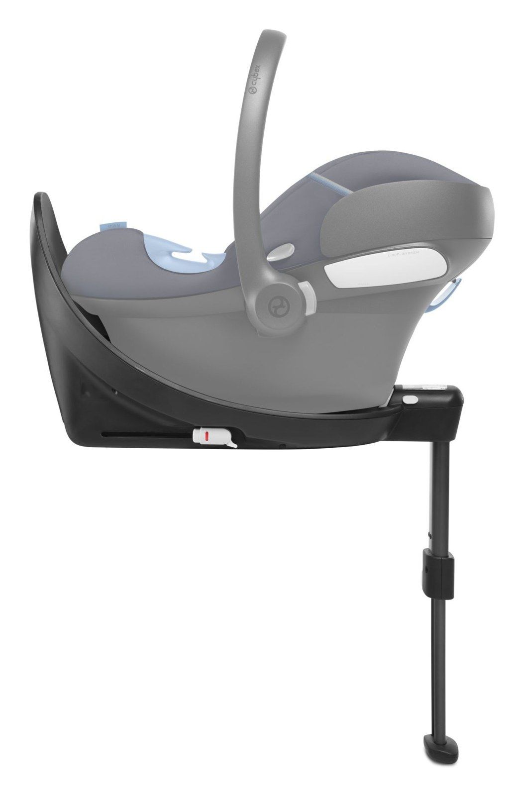 Coque Cybex Aton installée sur la base M, vue de profil