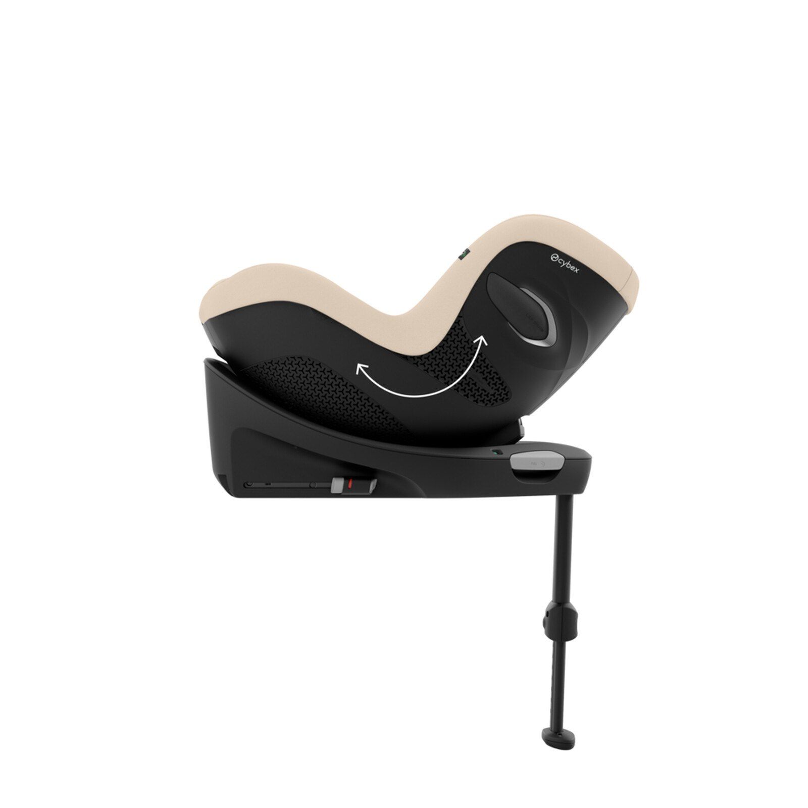 Siège Cybex Sirona G i-Size vu de profil, avec une flèche qui montre le dossier qui s'incline.
