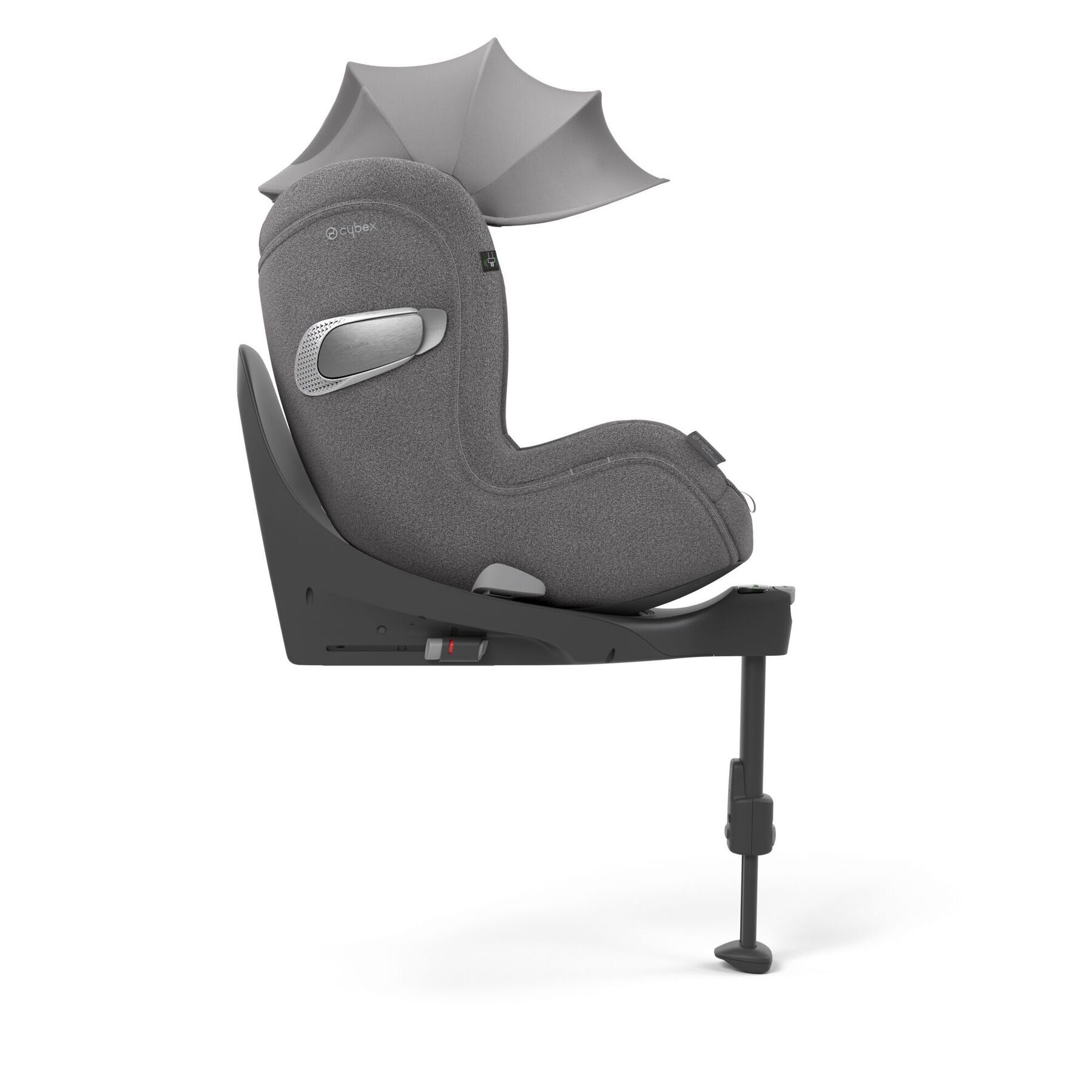 Siège Cybex Sirona T i-Size vu de profil, avec sa capote pare-soleil déployée.