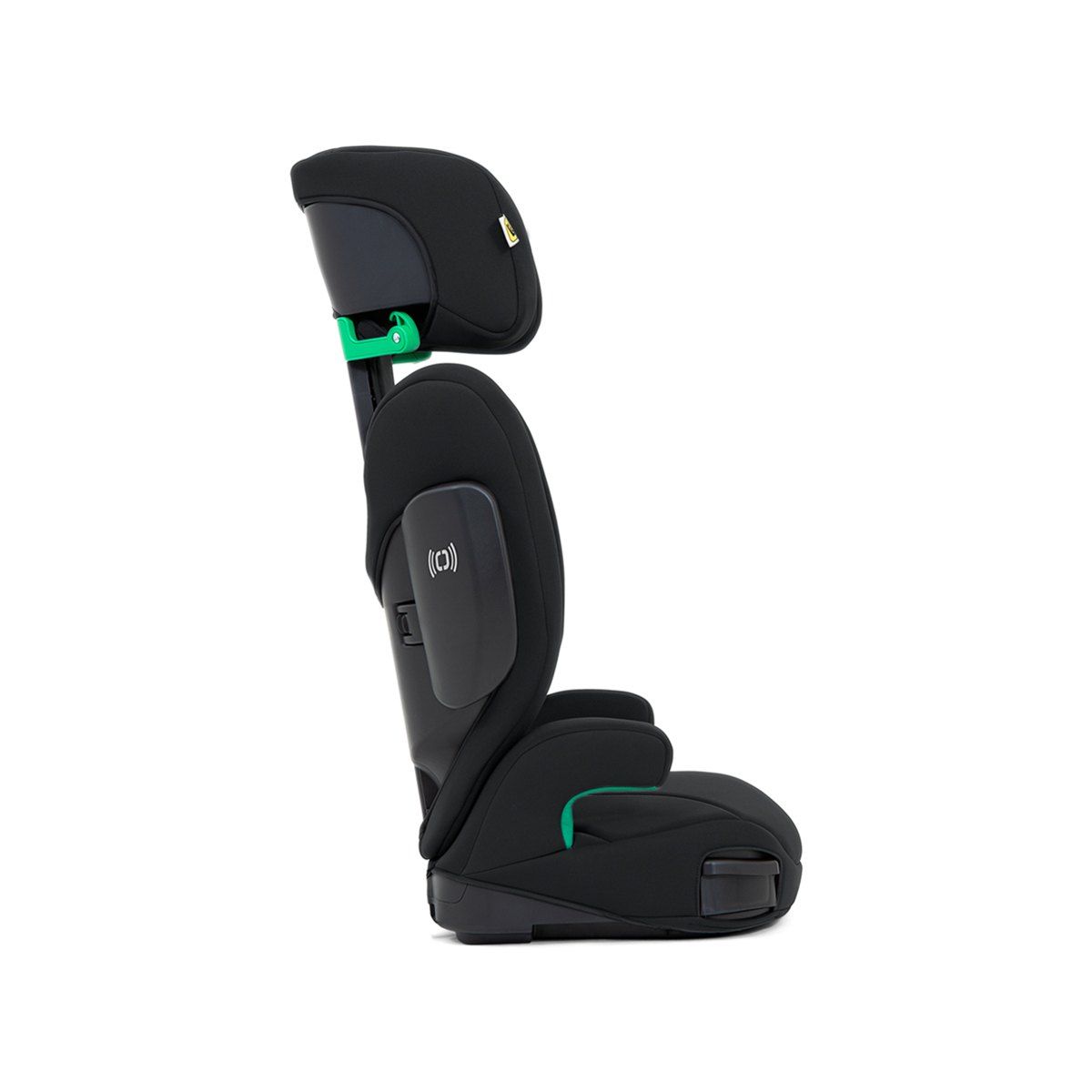 Rehausseur EverSure noir avec l'appui-tête relevé, vu de profil