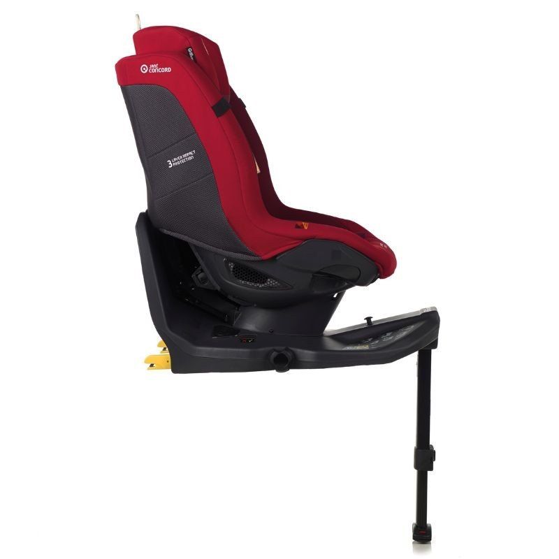 Le Concord iKonic R rouge vu de profil, posé sur sa base avec sa jambe de force