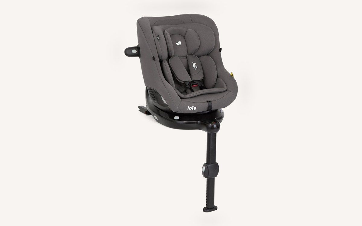 Siège auto pivotant Joie i-Pivot 360 vu de trois quarts, avec sa jambe de force