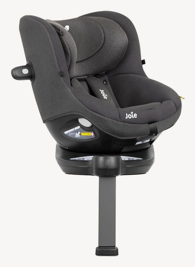 Siège auto pivotant Joie i-Spin 360 E vu de trois quarts, avec sa jambe de force