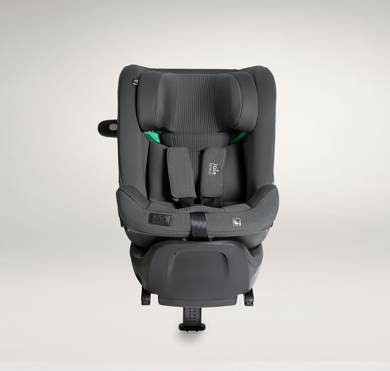 Siège Joie i-Spin XL vu de face, avec le harnais et l'appui-tête haut