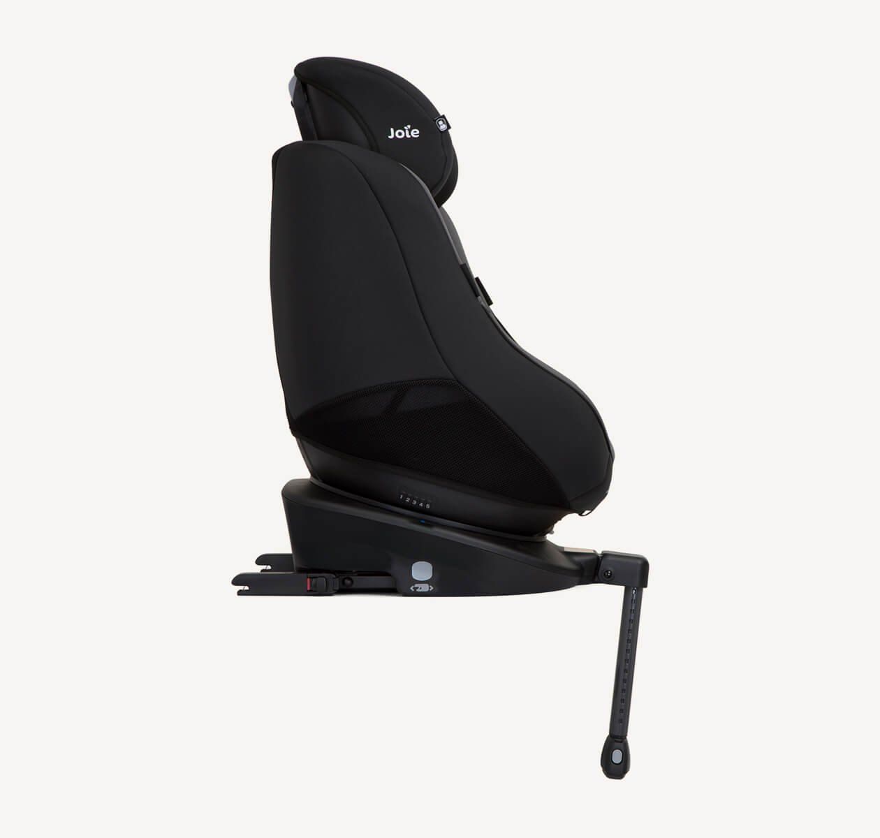 Le siège Joie Spin 360 vu de profil, en position plus droite.