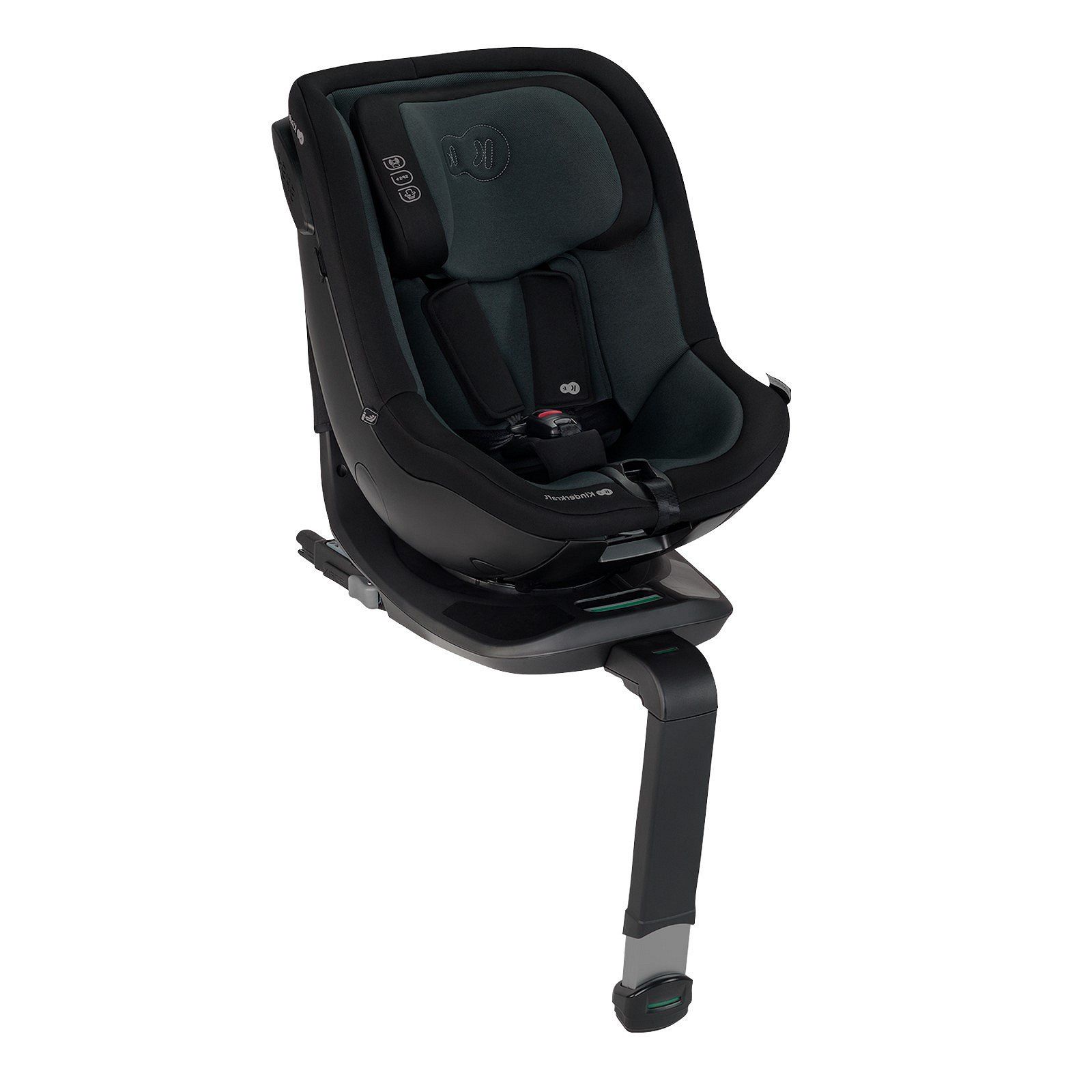 Siège Kinderkraft i-Guard noir vu de trois quarts, sur sa base avec jambe de force.