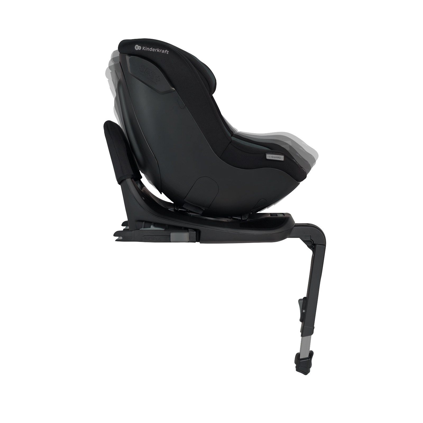 Siège Kinderkraft i-Guard vu de profil, avec plusieurs positions d'inclinaison superposées.