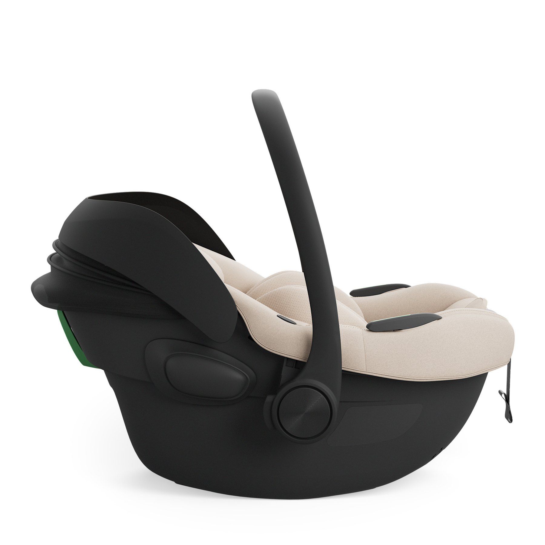 Coque Kinderkraft I-Lite vue de profil, poignée relevée, capote repliée.