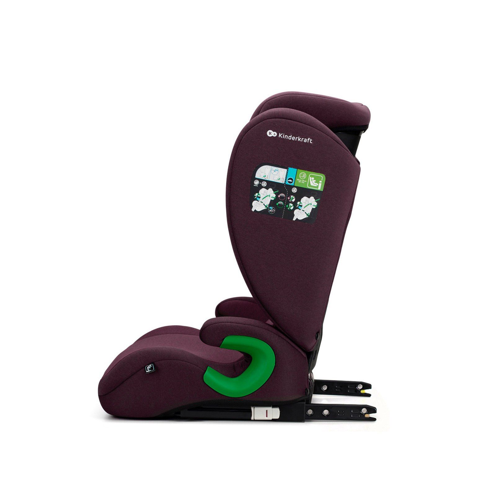 Rehausseur Kinderkraft Junior Fix 2 i-Size vu de profil, avec ses connecteurs ISOFIX à l'arrière.