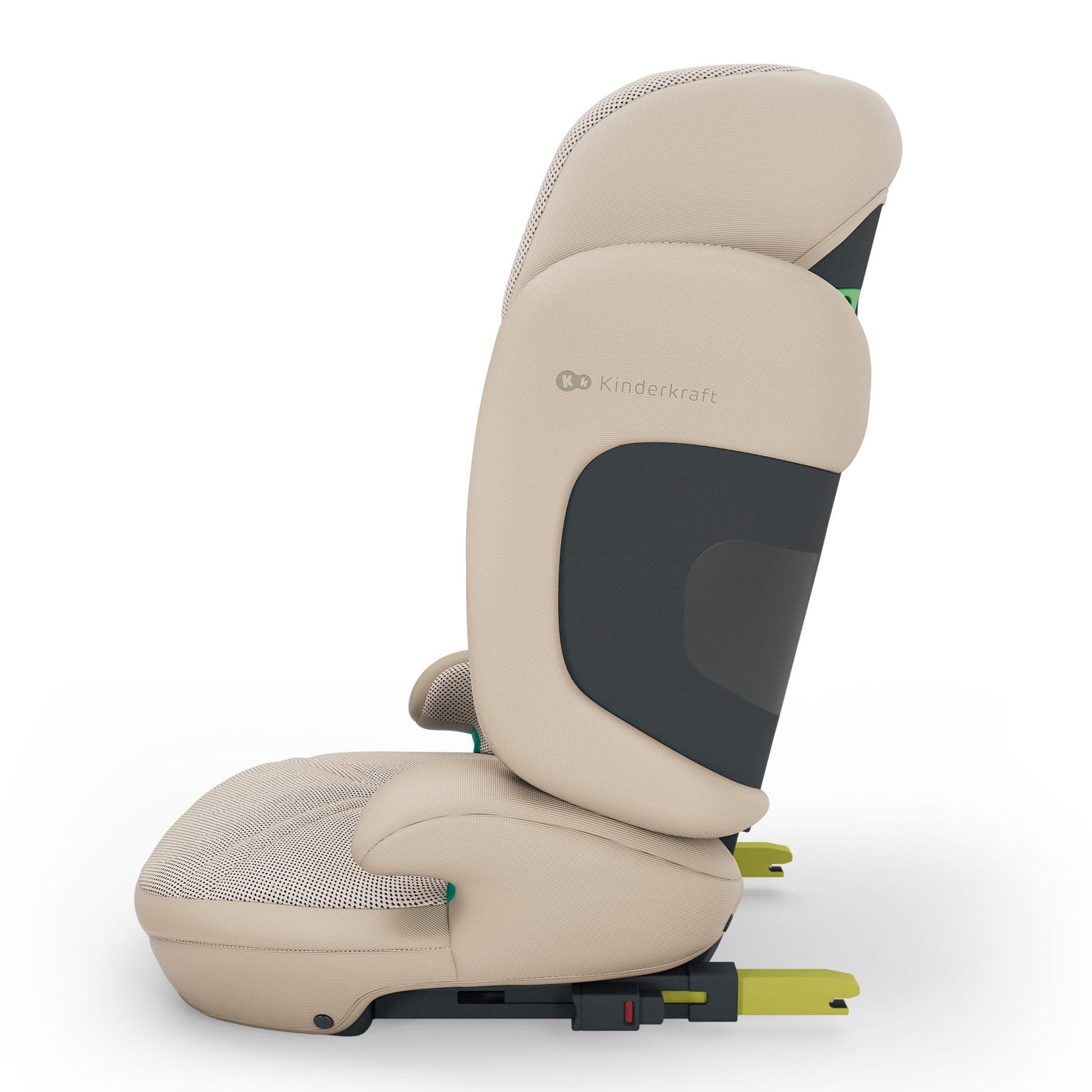 Rehausseur Kinderkraft Xpand 2 i-Size vu de profil, dossier et appui-tête en position basse.