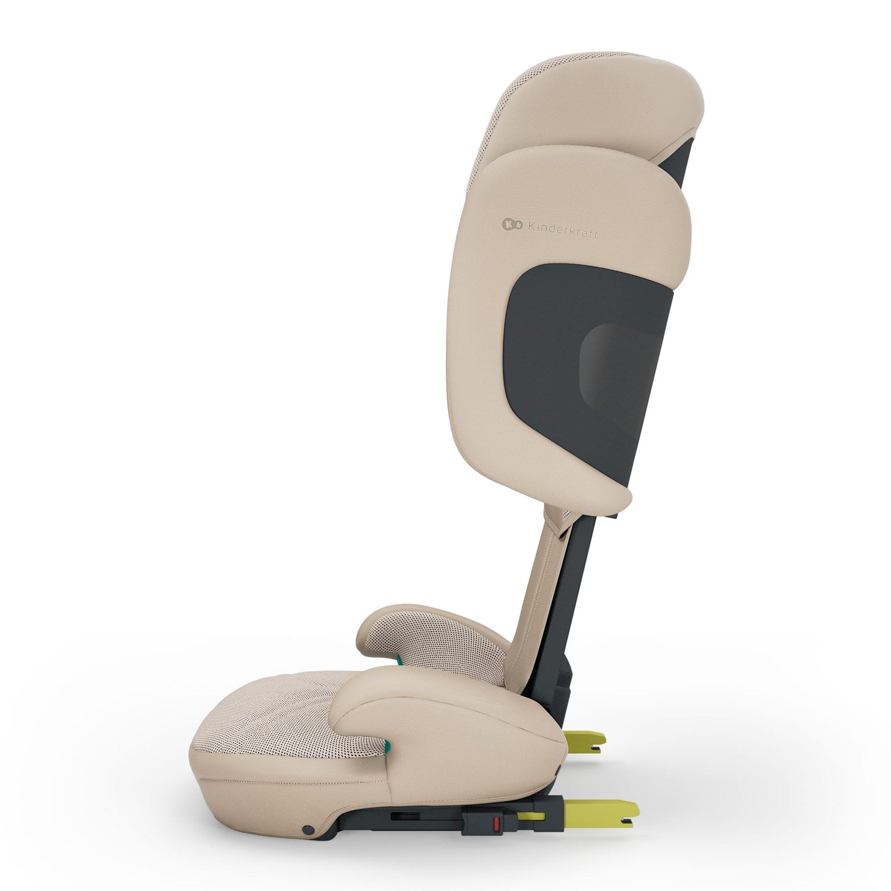 Rehausseur Kinderkraft Xpand 2 i-Size vu de profil, appui-tête relevé en position haute.