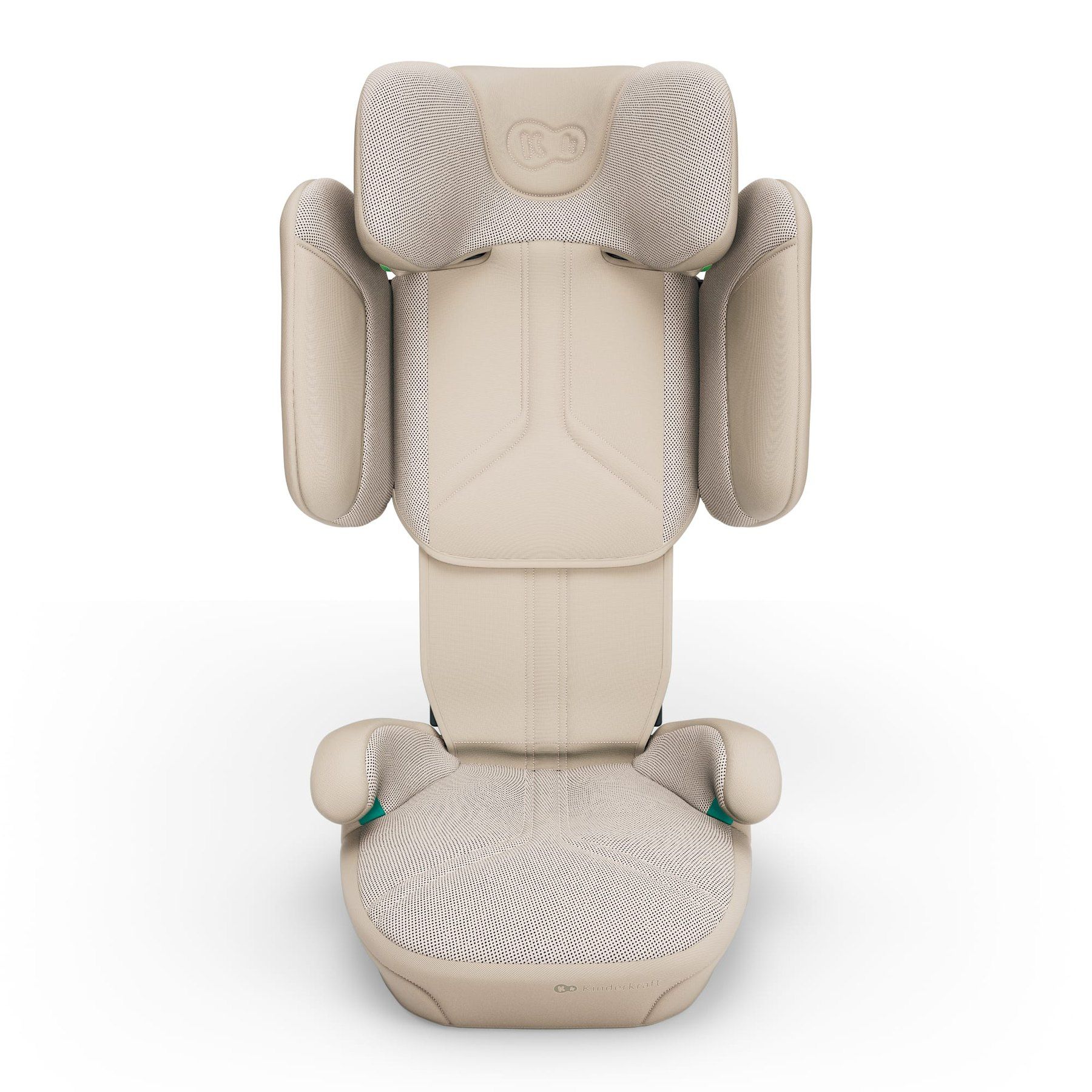 Rehausseur Kinderkraft Xpand 2 i-Size vu de face, avec les ailes latérales de l'appui-tête écartées.
