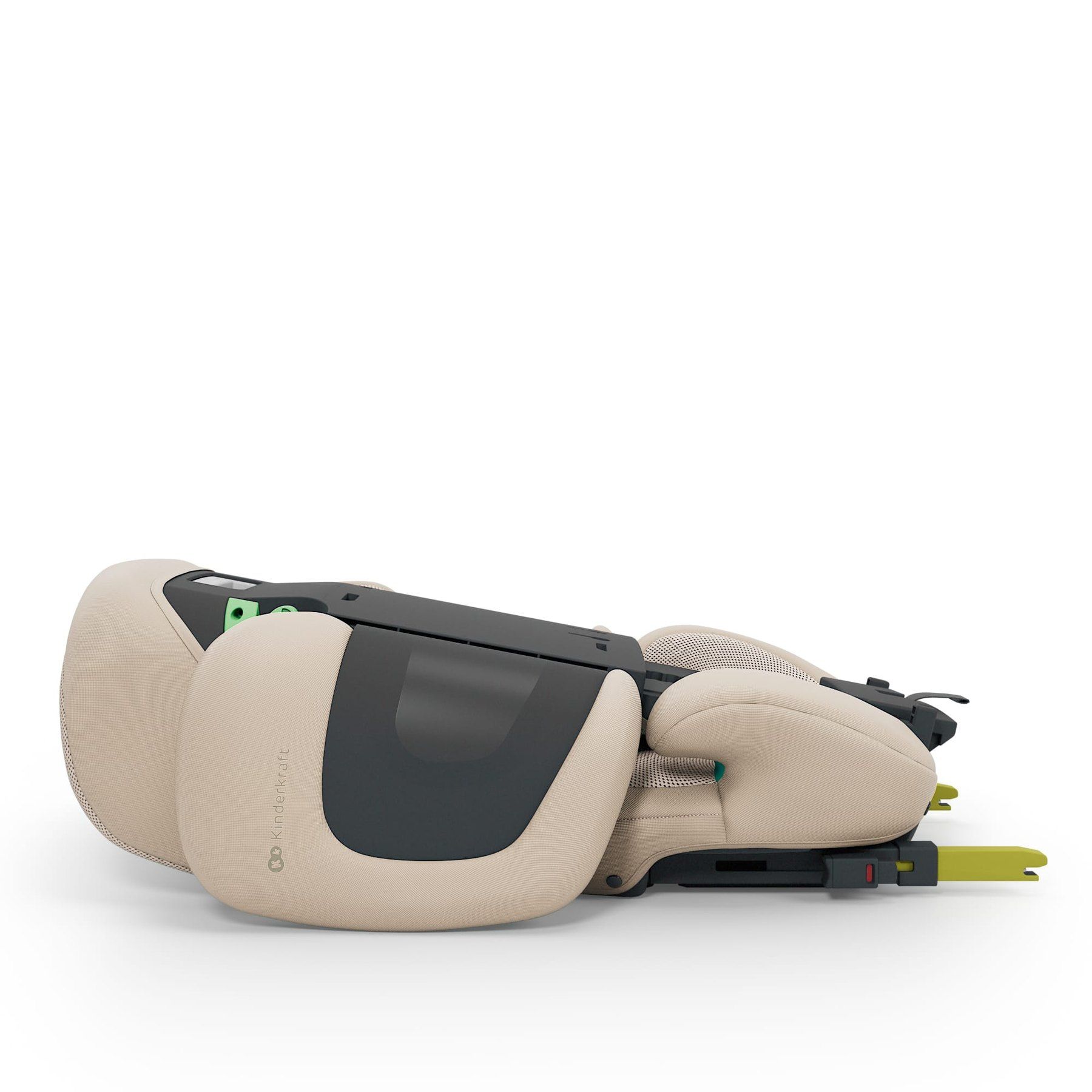 Rehausseur Kinderkraft Xpand 2 i-Size posé à plat sur le côté, dossier replié.