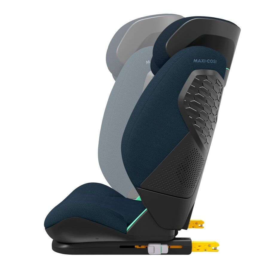 Maxi-Cosi RodiFix Pro2 de profil, avec l'appui-tête relevé en transparence