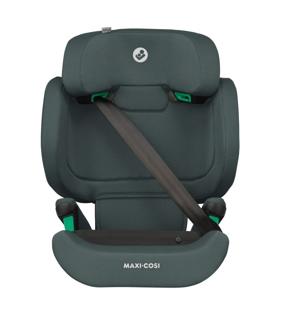 Maxi-Cosi RodiFix R vu de face avec la ceinture de la voiture