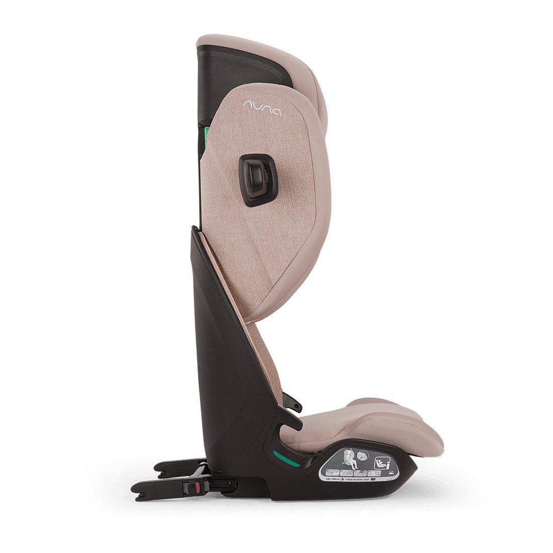 Rehausseur Nuna Aace LX vu de profil, appui-tête relevé, avec les connecteurs ISOFIX à l'arrière.