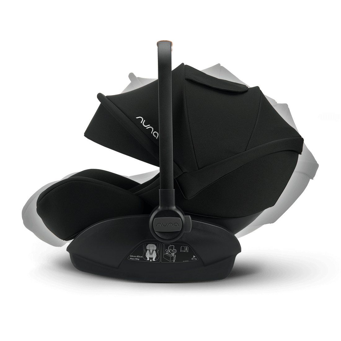 Coque Nuna Arra Next vue de profil, avec la position inclinée de l'assise superposée.