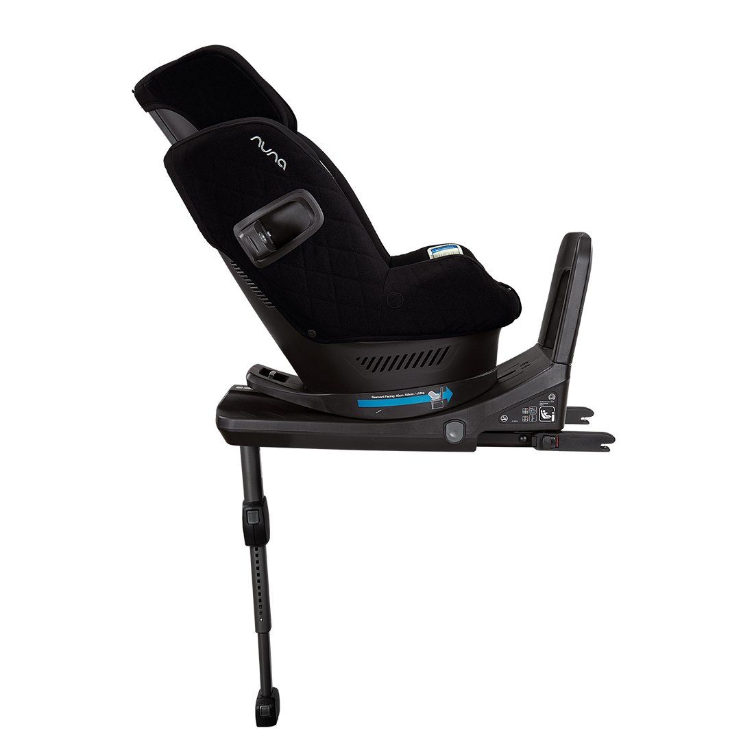 Le siège Norr de profil, dossier incliné, sur sa base avec la jambe de force.
