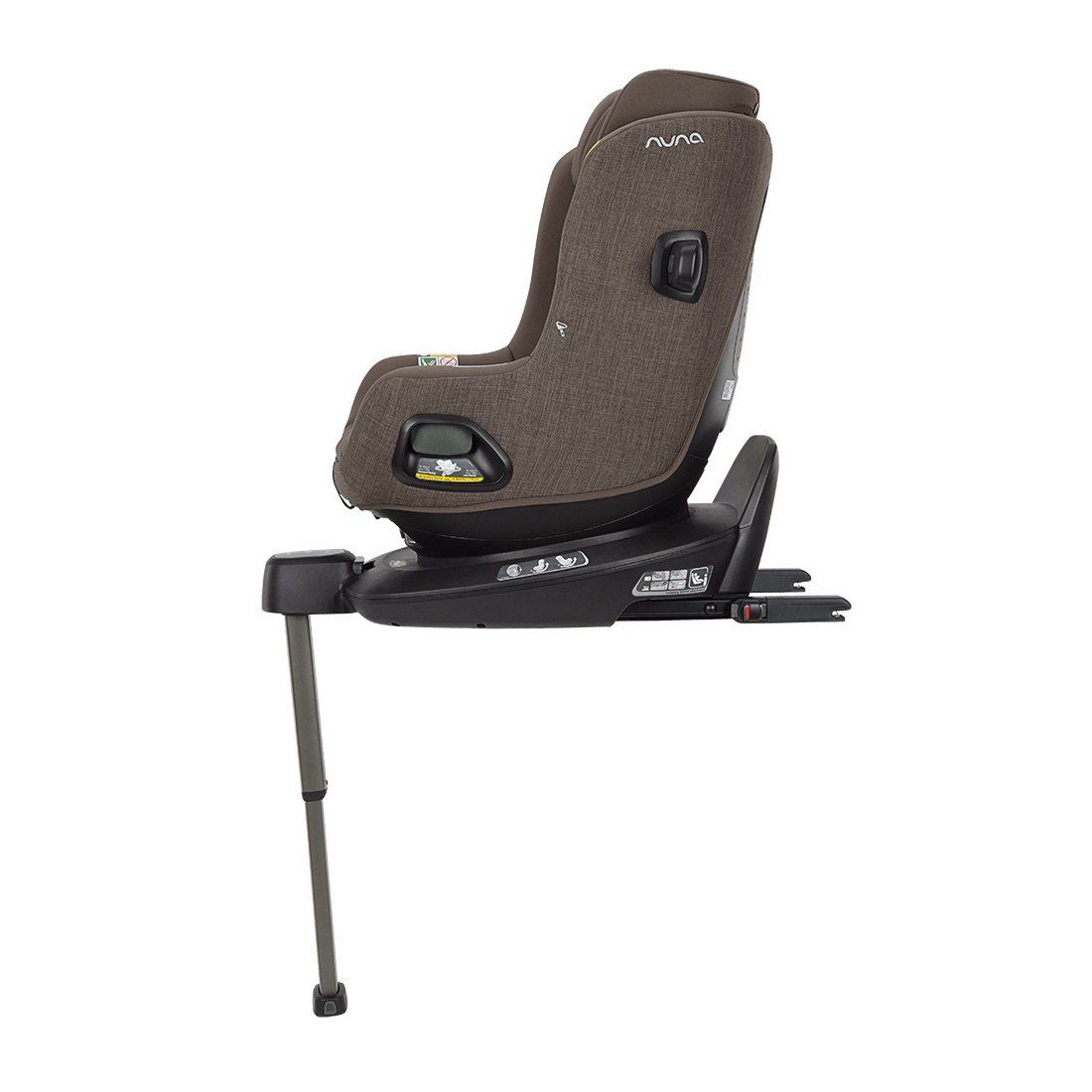 Siège Nuna Pruu vu de profil, installé sur sa base avec sa jambe de force.