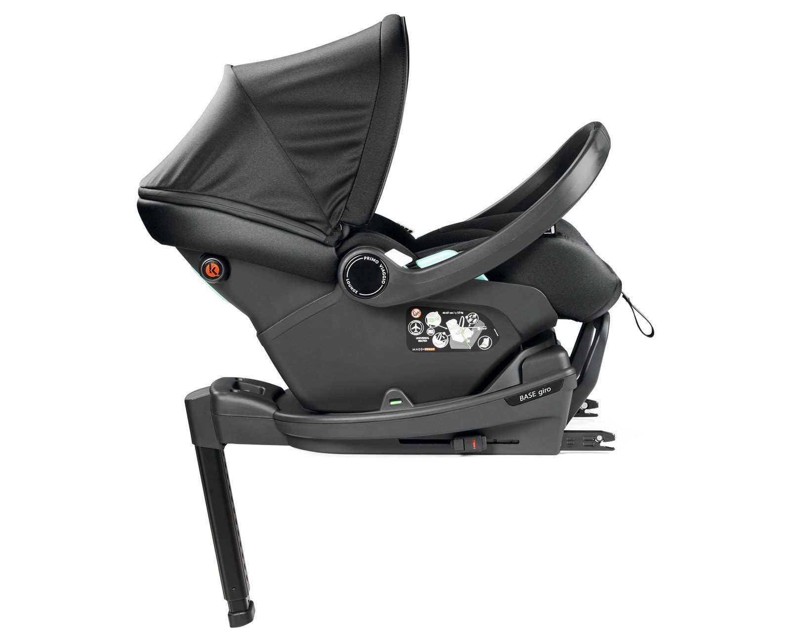 Siège Primo Viaggio posé sur la base Giro de Peg Perego, vue de profil