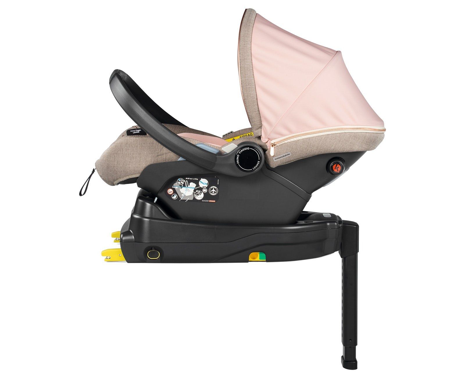 Siège auto Primo Viaggio posé sur la base i-Size de Peg Perego, vue de profil