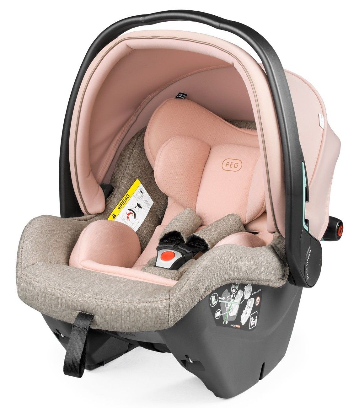 Coque Peg Perego Primo Viaggio SLK beige et rose vue de trois quarts.