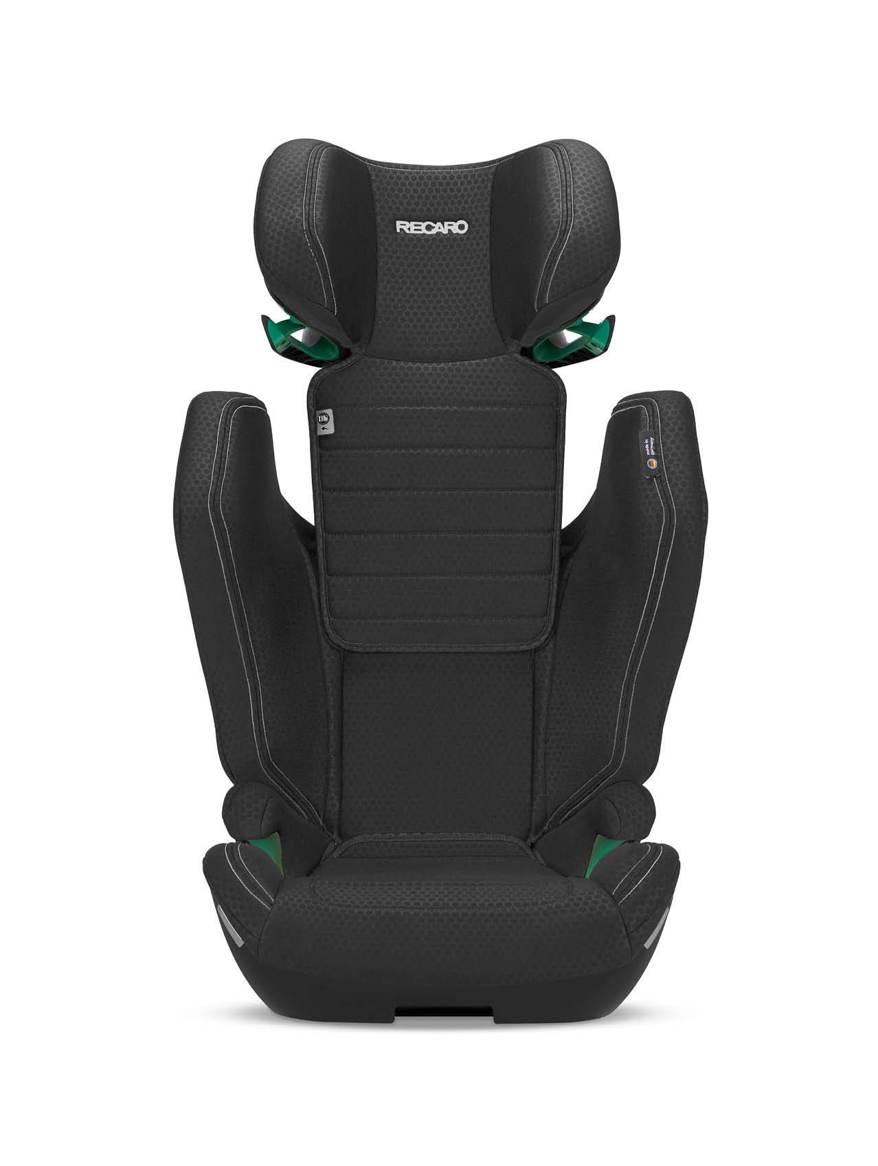 Le Recaro Axion 1 vu de face, l'appui-tête relevé et les côtés ouverts