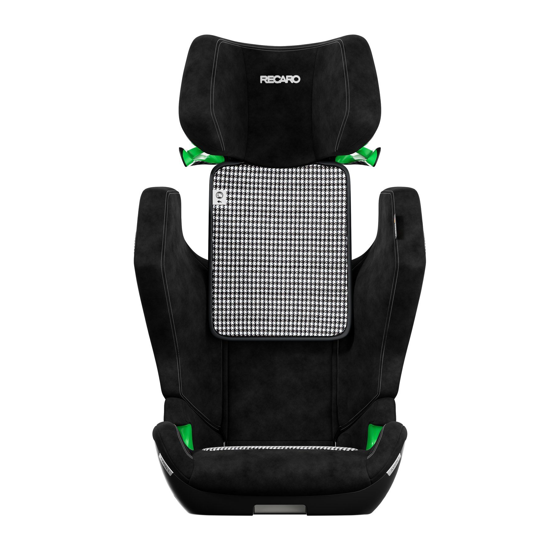 Le Recaro Axion 1 en tissu pied-de-poule, vu de face, appui-tête relevé