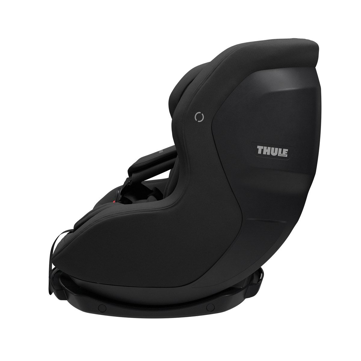 Le Thule Elm noir vu de profil, de plus près, avec sa coque à l'arrière